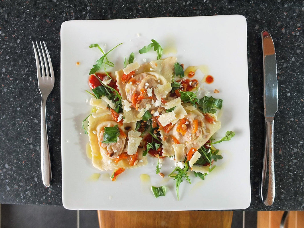 Chorizo Ravioli with Tomato Sauce